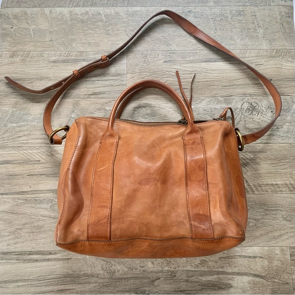 Madewell Prague Satchel Leather Tan Crossbody Bag Water Stains - Picture 2 of 16
